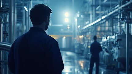 Poster - Engineers analyzing production efficiency in a manufacturing plant.