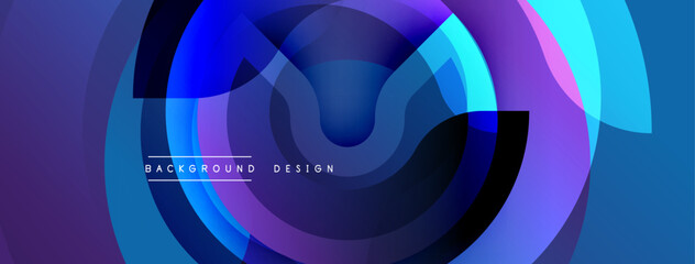 Poster - Abstract design. Overlapping circles create dynamic composition. Blue, purple hues dominate. Modern aesthetic. Minimalist style. Smooth gradients.