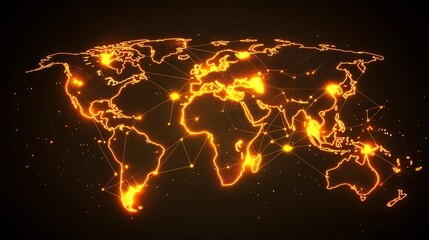 Poster - Illuminated World Map With Glowing Connections Showcasing Global Communication Network
