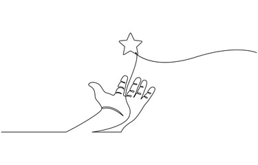 Poster - Hand holding star continuous one line icon drawing, Satisfaction customer concept. Vector illustration with editable stroke. Minimalist One Line Drawing of Hand Holding a Star.