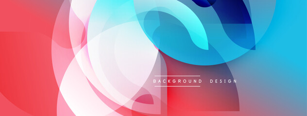 Poster - Abstract shapes overlap, creating vibrant blue, red, white gradients. Modern design, smooth transitions, dynamic composition.