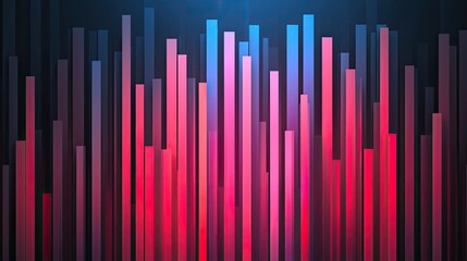 Poster - A vibrant abstract design featuring vertical bars in various shades of red and blue, set against a dark background.
