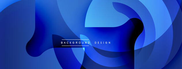 Poster - Abstract blue design. Smooth shapes overlap creating dynamic composition. Gradient shades provide depth, modern aesthetic. Minimalist style.