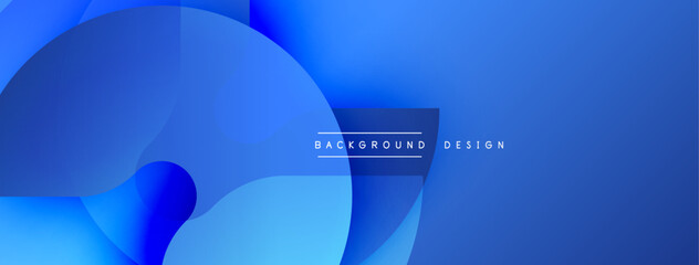 Poster - Blue abstract shapes overlap. Gradient shades create depth. Minimalist design with text background design. Modern aesthetic. Smooth transitions.