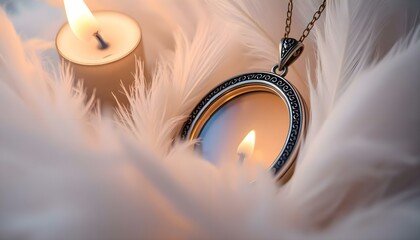 Wall Mural - white feather with a locke and a candle