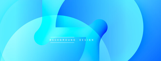 Poster - Bright blue abstract design. Smooth curves overlap creating dynamic visual effect. Gradient shades add depth. Minimalist style. Modern aesthetic.
