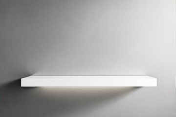 Poster - Minimalist white floating shelf on textured gray wall.