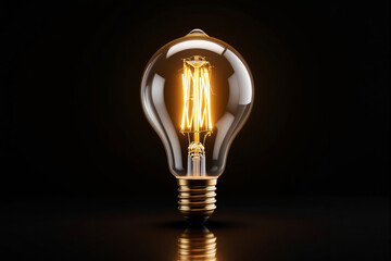 Poster - Illuminated vintage light bulb on dark background.