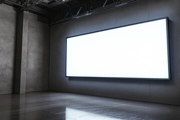 Aufkleber - Large illuminated blank billboard in a dark industrial interior space.