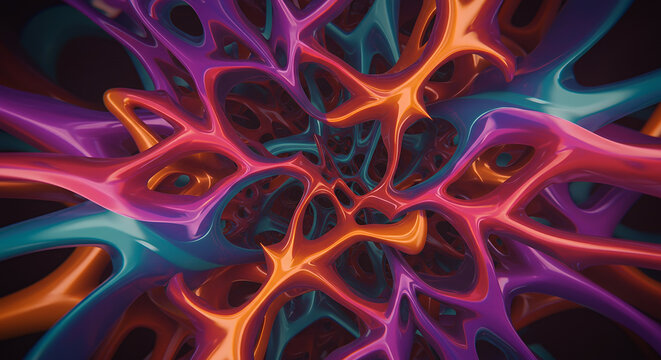 Abstract Organic Structure with Interconnected Lines and Vibrant Colors