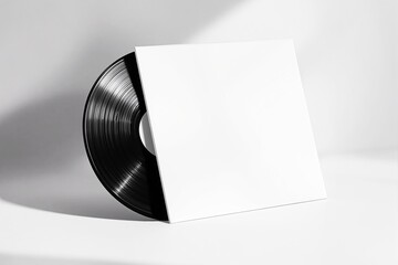 Poster - blank vinyl record cover mockup with black disc on a clean white background.