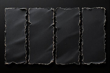 Aufkleber - Torn black paper strips with burnt edges on dark background.