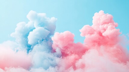 Fototapete - Pastel pink and blue smoke clouds against a light blue background.