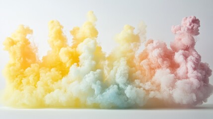 Leinwandbilder - Pastel-colored smoke plumes forming a vibrant, abstract landscape against a white background.