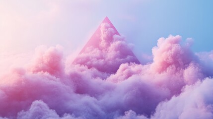 Aufkleber - Pink and purple cloudscape with a geometric pyramid peak at sunset.