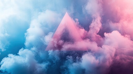 Fototapete - Pink triangle shape in blue and pink clouds.
