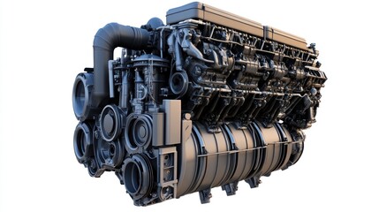 Poster - Powerful industrial engine, isolated on white background.