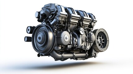 Poster - Powerful V8 engine isolated on white background.