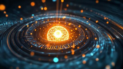 Poster - Digital Core: An evocative digital depiction of a radiant core at the center of concentric rings, suggesting energy, technology, and innovation.