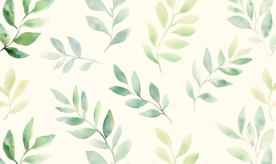 Wall Mural - watercolor painting Ferns and leaves in soft greens, arranged to create an organic pattern, Generative AI