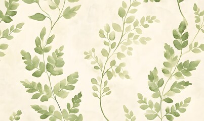 Wall Mural - watercolor painting Ferns and leaves in soft greens, arranged to create an organic pattern, Generative AI