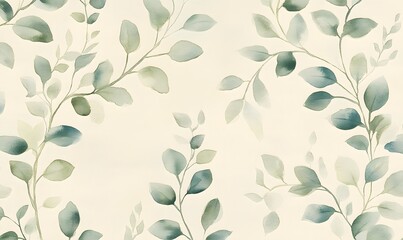 Wall Mural - watercolor painting Ferns and leaves in soft greens, arranged to create an organic pattern, Generative AI