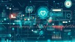 © Honey - Abstract technology interface with heart rate monitor and data visualizations in blue tones