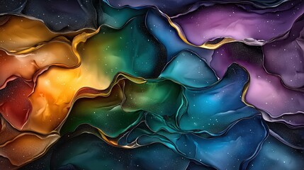 Poster - A vibrant, abstract composition featuring flowing waves of color blending seamlessly into one another, creating a dynamic and visually striking effect.