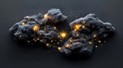 Poster - An abstract representation featuring dark clouds illuminated by glowing connections, evoking a sense of digital networks and creativity.