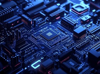 blue circuit board background, a computer technology illustration vector with micro motherboards and