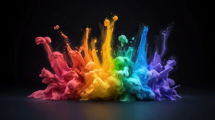 Poster - A vibrant explosion of colored pigments creates a stunning display, showcasing a spectrum of rainbow hues against a dark background.
