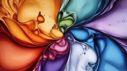 Poster - A vibrant and colorful abstract design featuring swirling liquid shapes in various hues, creating a dynamic and fluid visual effect.