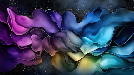 Poster - A vibrant abstract composition of flowing colors, blending shades of purple, blue, and green, evoking a sense of movement and fluidity.