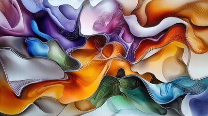 Poster - A vibrant abstract artwork featuring flowing shapes and a blend of colors creating dynamic movement and visual interest.