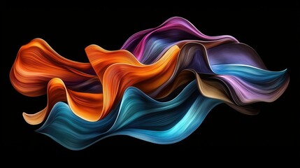 Poster - A vibrant, abstract representation of flowing waves in hues of orange, blue, and purple against a black background, evoking a sense of movement and fluidity.