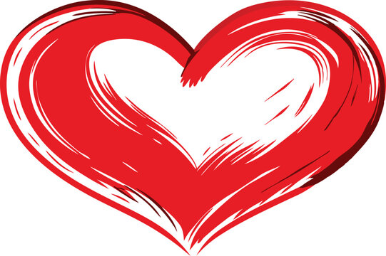 Hand-drawn red heart brush strokes vector design.