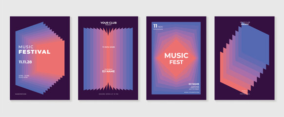 Aufkleber - Music poster design background vector set. Electro Sound Cover template with vibrant abstract gradient geometric shape. Ideal design for social media, flyer, party, music festival, club.