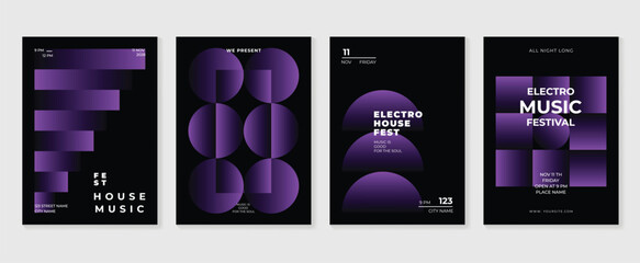 Aufkleber - Music poster design background vector set. Electro Sound Cover template with vibrant abstract gradient geometric shape. Ideal design for social media, flyer, party, music festival, club.