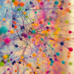 Leinwandbilder - Colorful Connections: A Vibrant Network of Spheres and Lines, Abstract Representation of Connectivity