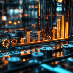 Poster - Digital Growth: A Close-Up on Technology, Gears, and an Ascending Graph Showing Market Analytics