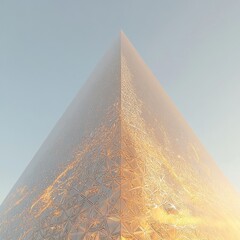 Poster - Gleaming Geometric Pinnacle: A Pyramid of Textured Light Under a Clear Sky, Architectural Wonder