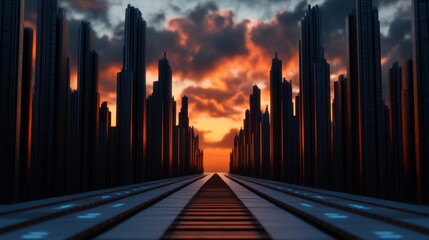 Poster - Large Scale AI Processing Power Concept Abstract Illustration with Dramatic Sunset Background