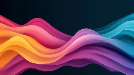 Poster - Vibrant Neon Waves on Dark Background with Rainbow Color Palette and Smooth Flowing Design