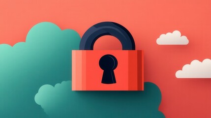 Poster - Modern Cybersecurity Concept with Padlock on Colorful Cloud Background
