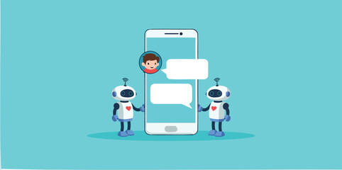 Poster - two robots assisting a user via a smartphone chat interface