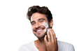 © Usman - A man with dark hair and white shirt is applying shaving cream and smiling on a  on transparent background png