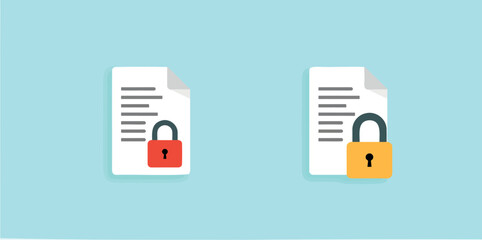 Poster - two documents with padlocks symbolize data protection and security.