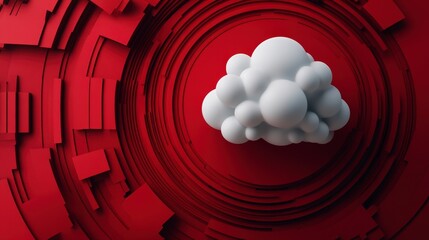 Poster - Abstract Cloud Concept with Geometric Red Background and 3D Shapes for Technology Themes