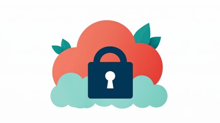 Poster - Abstract Representation of Blockchain Technology with Secure Cloud Lock and Green Leaves