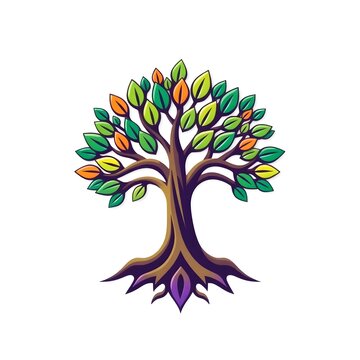 A digital illustration of a tree of life symbol, a root within a white background art illustration design